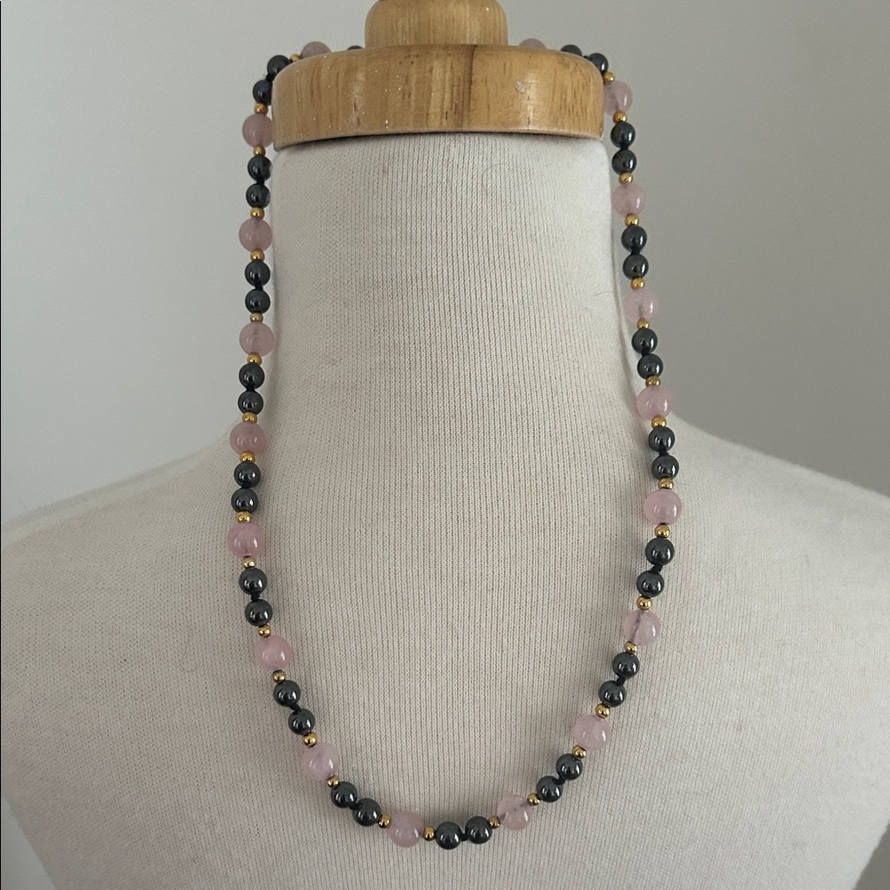 Vintage Pink and Gray Semi Precious Stone Necklace